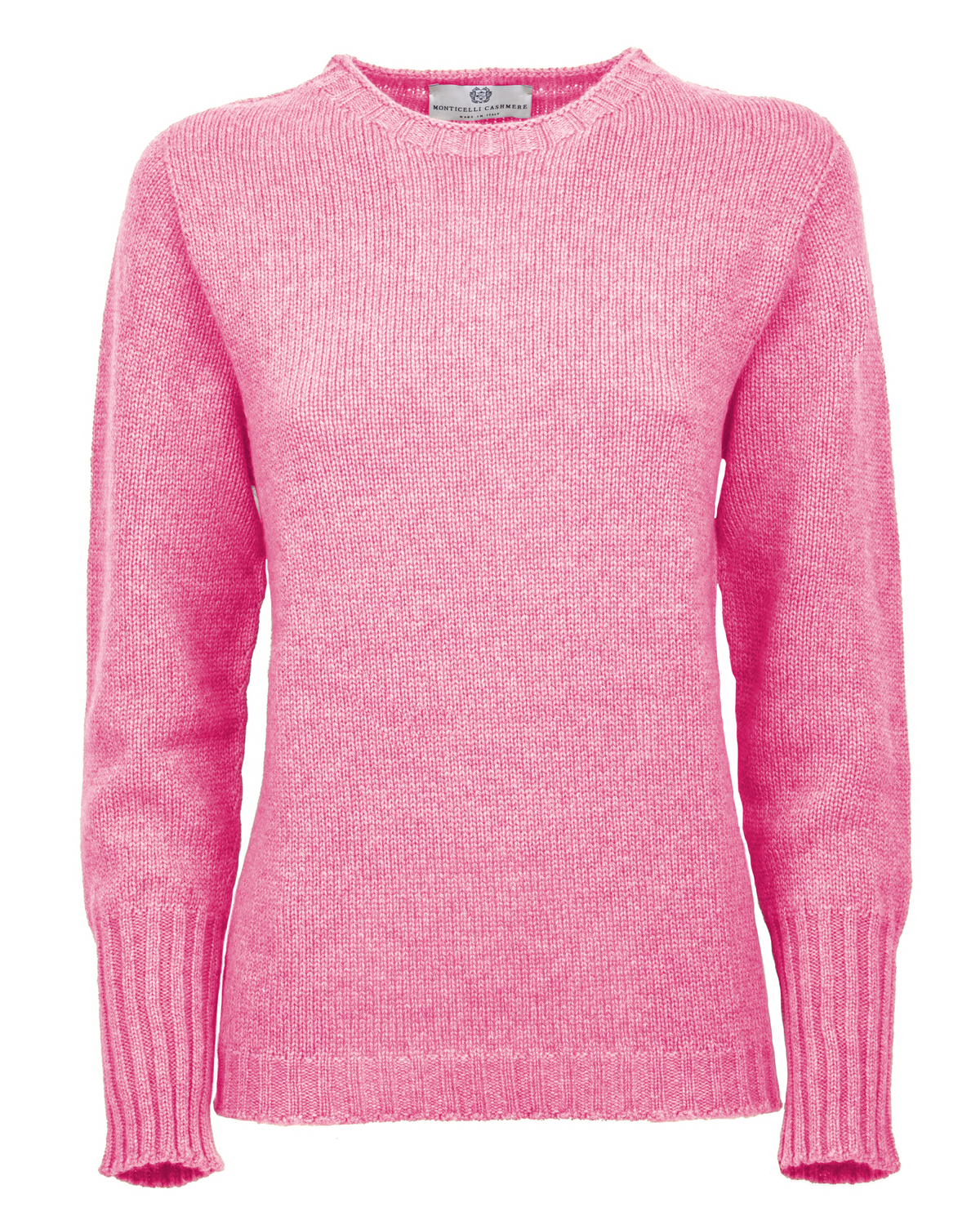 Women's Pure Cashmere Ribbed-Trim Crewneck Sweater Fuchsia — front product view