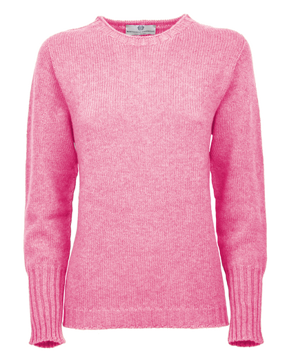Women's Pure Cashmere Ribbed-Trim Crewneck Sweater Fuchsia — front product view