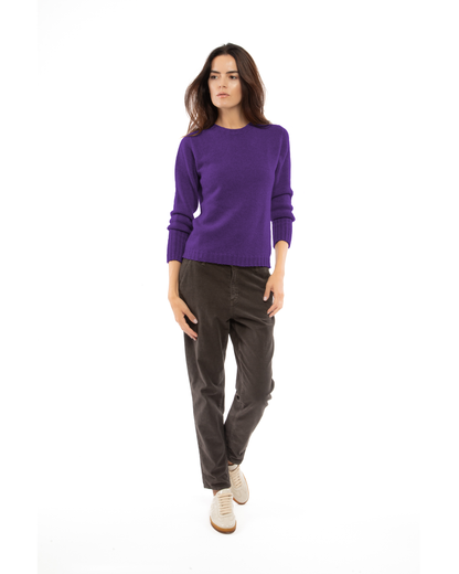 Women's Pure Cashmere Ribbed-Trim Crewneck Sweater Iris Purple — view 2