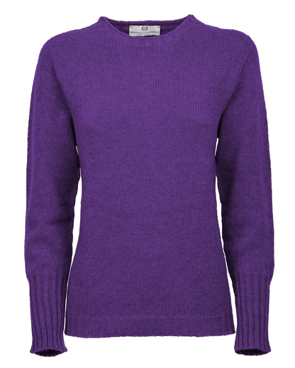 Women's Pure Cashmere Ribbed-Trim Crewneck Sweater Iris Purple — front product view