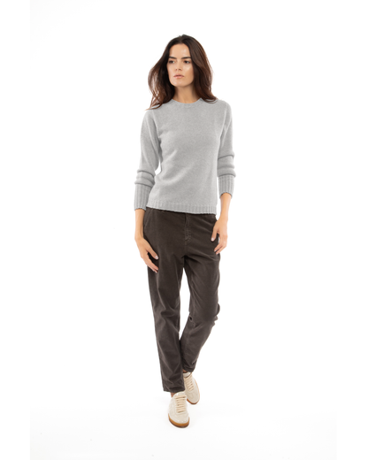 Women's Pure Cashmere Ribbed-Trim Crewneck Sweater Light Gray — view 2