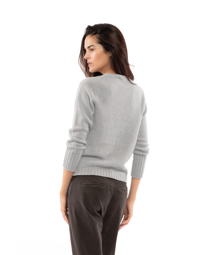 Women's Pure Cashmere Ribbed-Trim Crewneck Sweater Light Gray — view 4