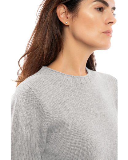 Women's Pure Cashmere Ribbed-Trim Crewneck Sweater Light Gray — view 5