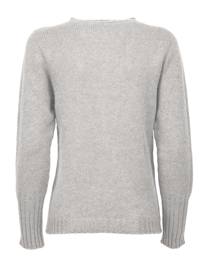 Women's Pure Cashmere Ribbed-Trim Crewneck Sweater Light Gray — back product view