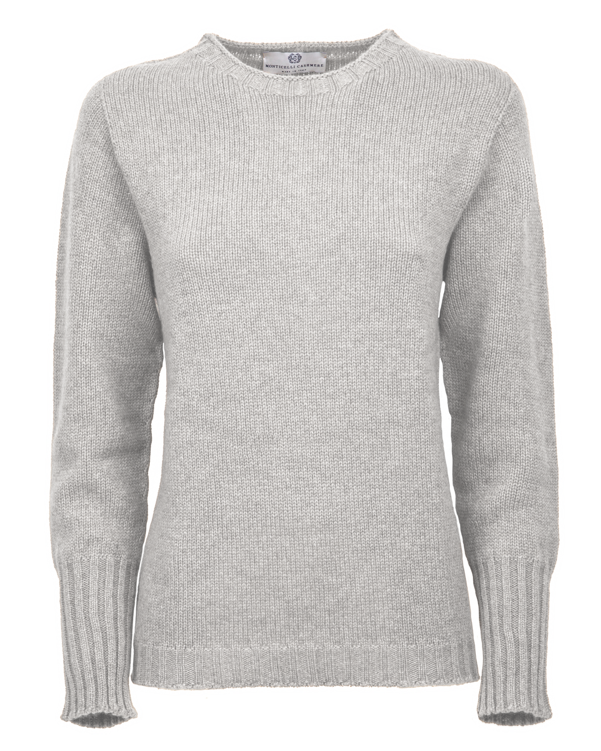 Women's Pure Cashmere Ribbed-Trim Crewneck Sweater Light Gray — front product view