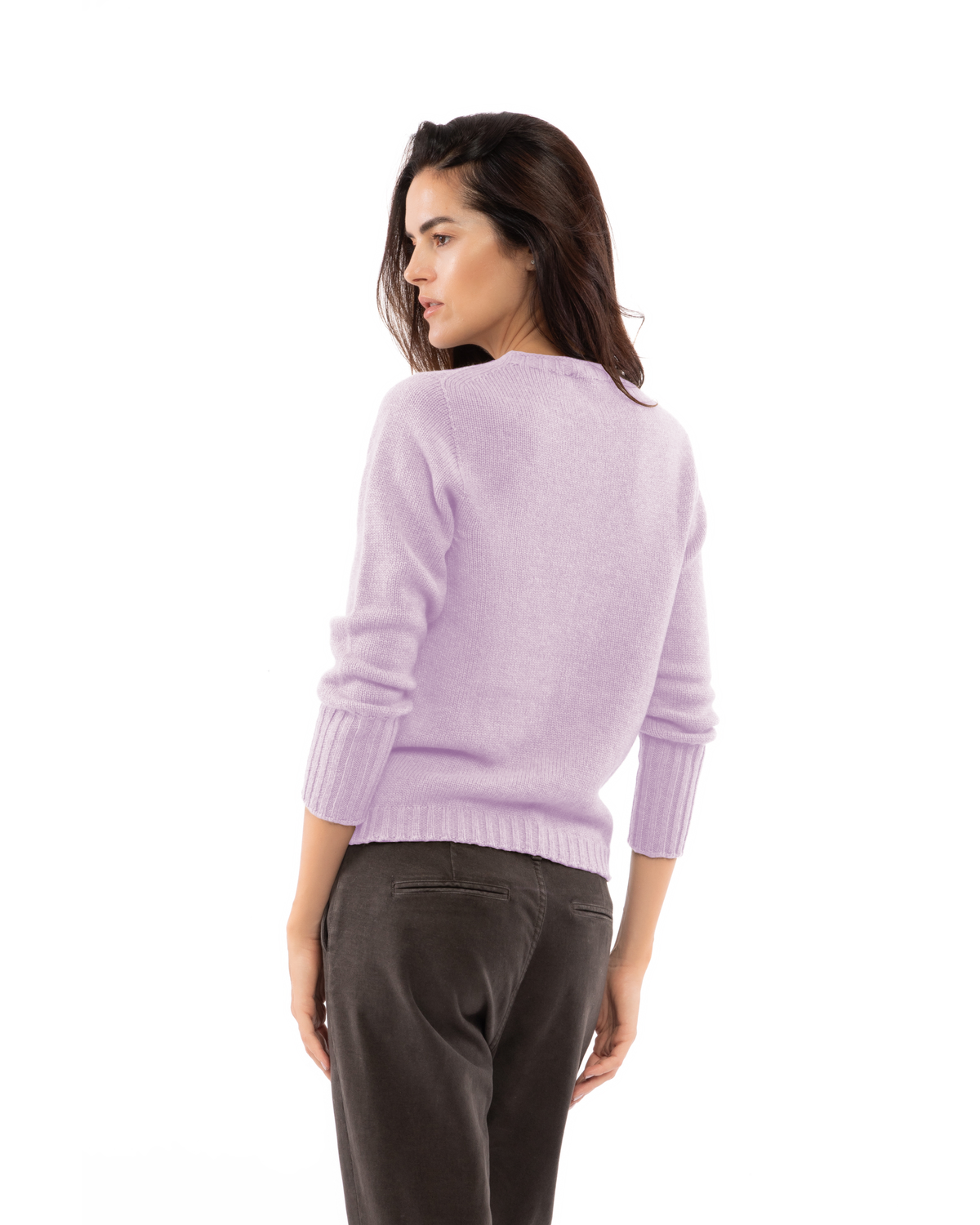 Women's Pure Cashmere Ribbed-Trim Crewneck Sweater Lilac — view 4