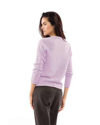 Women's Pure Cashmere Ribbed-Trim Crewneck Sweater Lilac — view 4