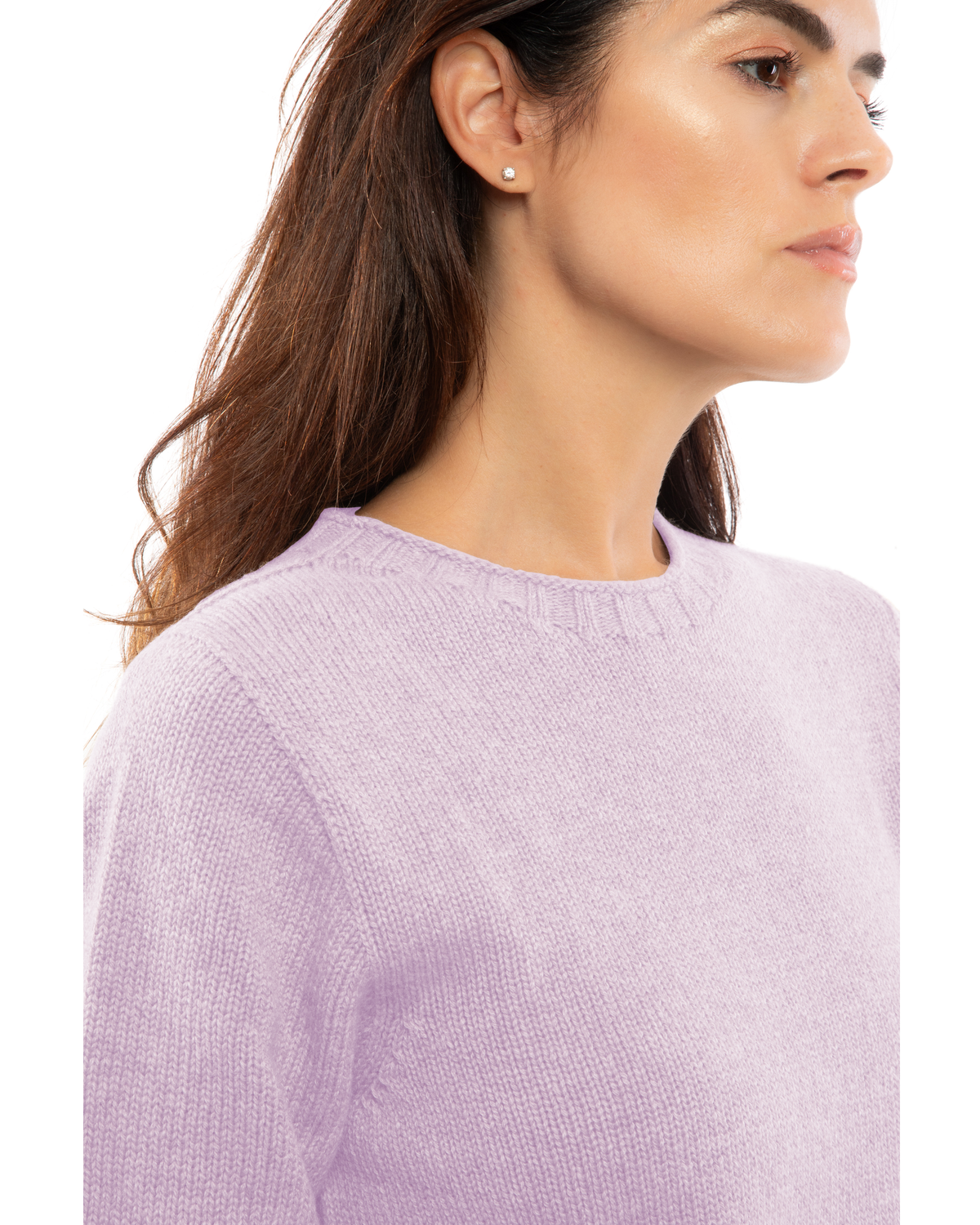Women's Pure Cashmere Ribbed-Trim Crewneck Sweater Lilac — view 5