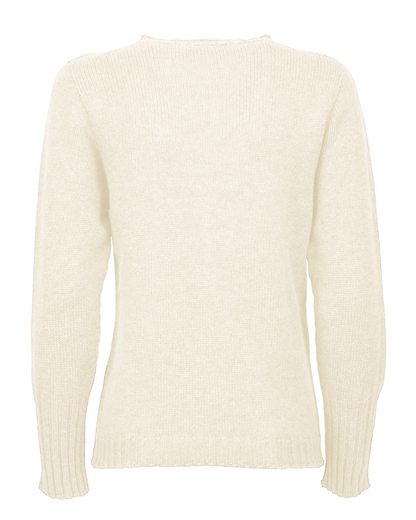 Cashmere ribbed-trim crewneck sweater in milk white, back view
