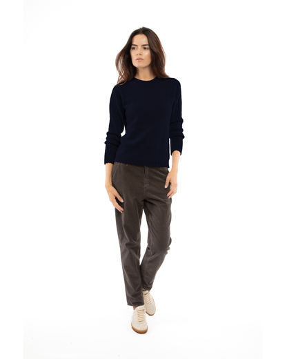 Women's Pure Cashmere Ribbed-Trim Crewneck Sweater Night Blue — view 2