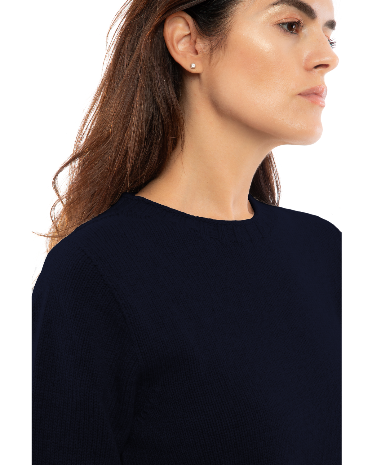Women's Pure Cashmere Ribbed-Trim Crewneck Sweater Night Blue — view 5