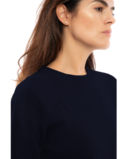Women's Pure Cashmere Ribbed-Trim Crewneck Sweater Night Blue — view 5