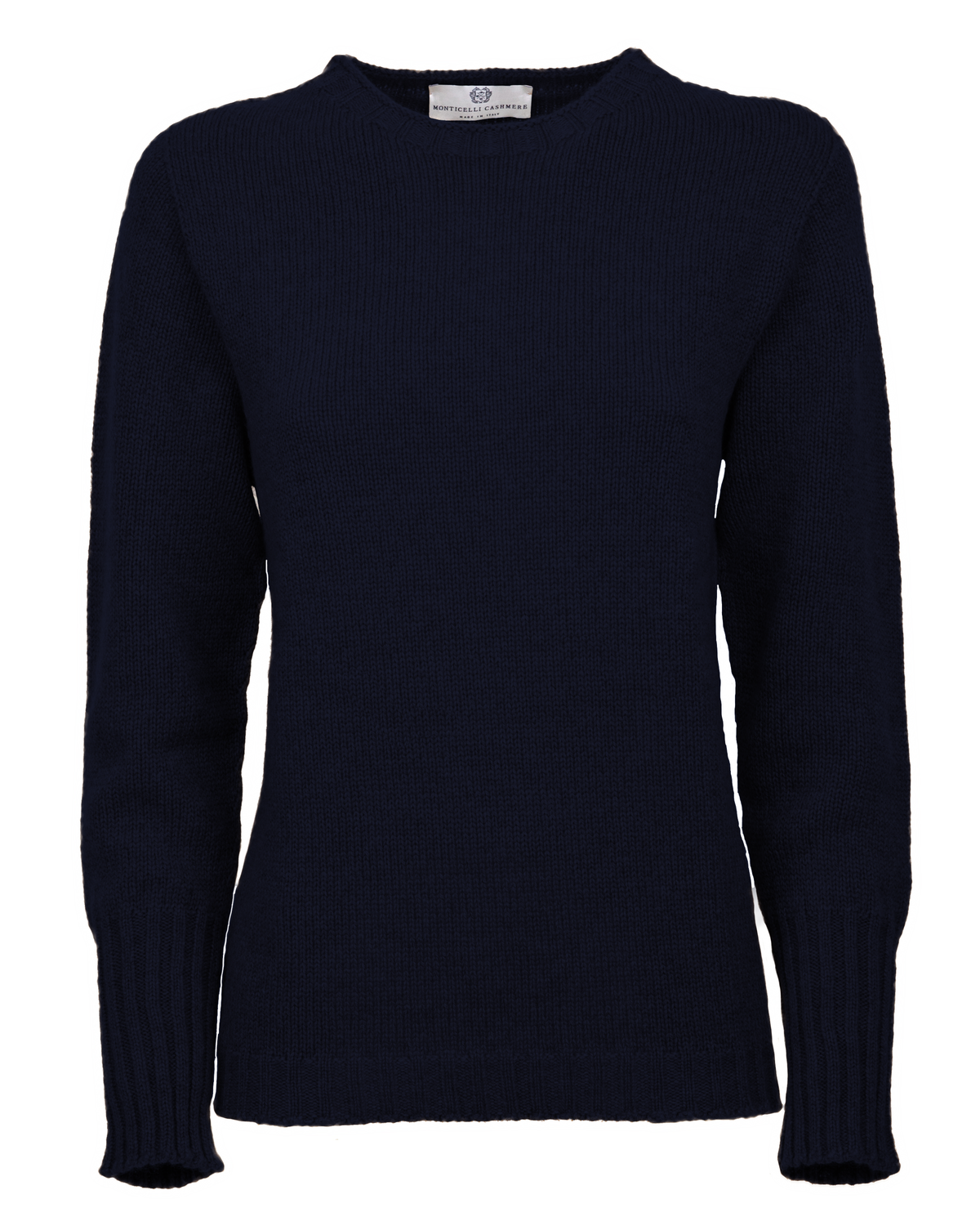 Women's Pure Cashmere Ribbed-Trim Crewneck Sweater Night Blue — front product view