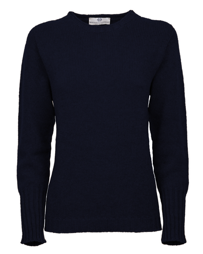 Women's Pure Cashmere Ribbed-Trim Crewneck Sweater Night Blue — front product view