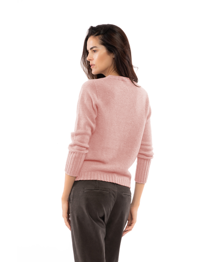 Women's Pure Cashmere Ribbed-Trim Crewneck Sweater Old Rose — view 4