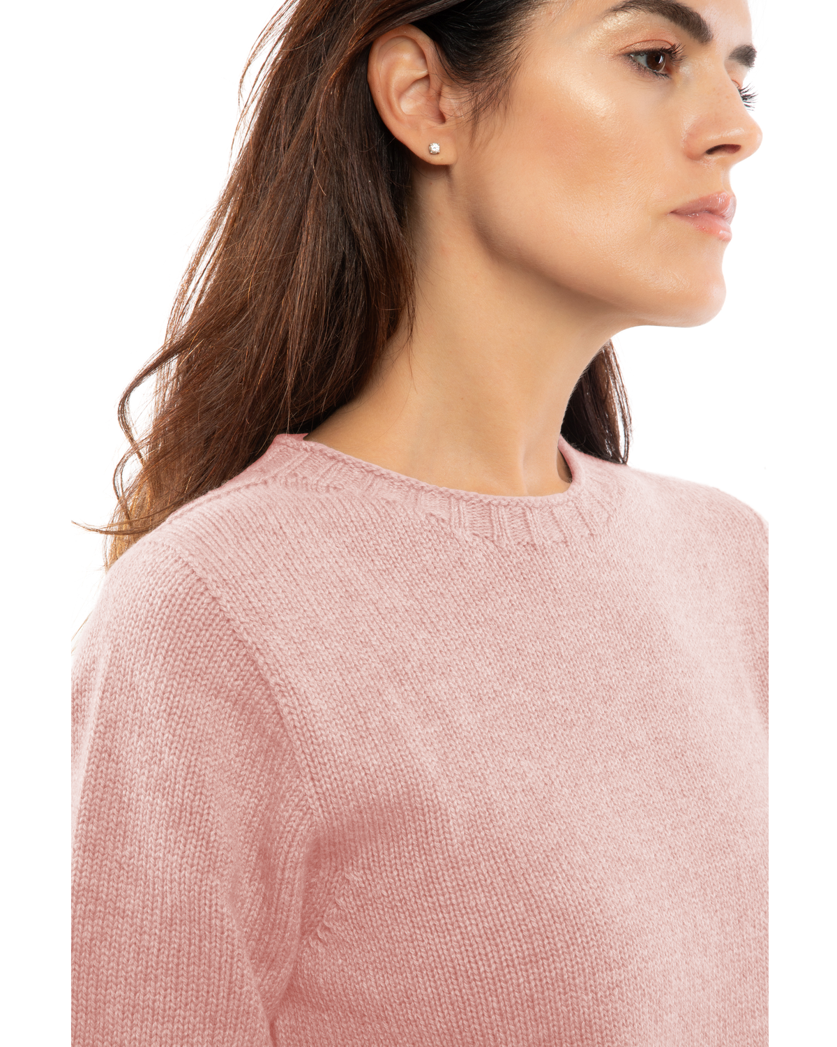 Women's Pure Cashmere Ribbed-Trim Crewneck Sweater Old Rose — view 5
