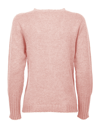 Women's Pure Cashmere Ribbed-Trim Crewneck Sweater Old Rose — back product view