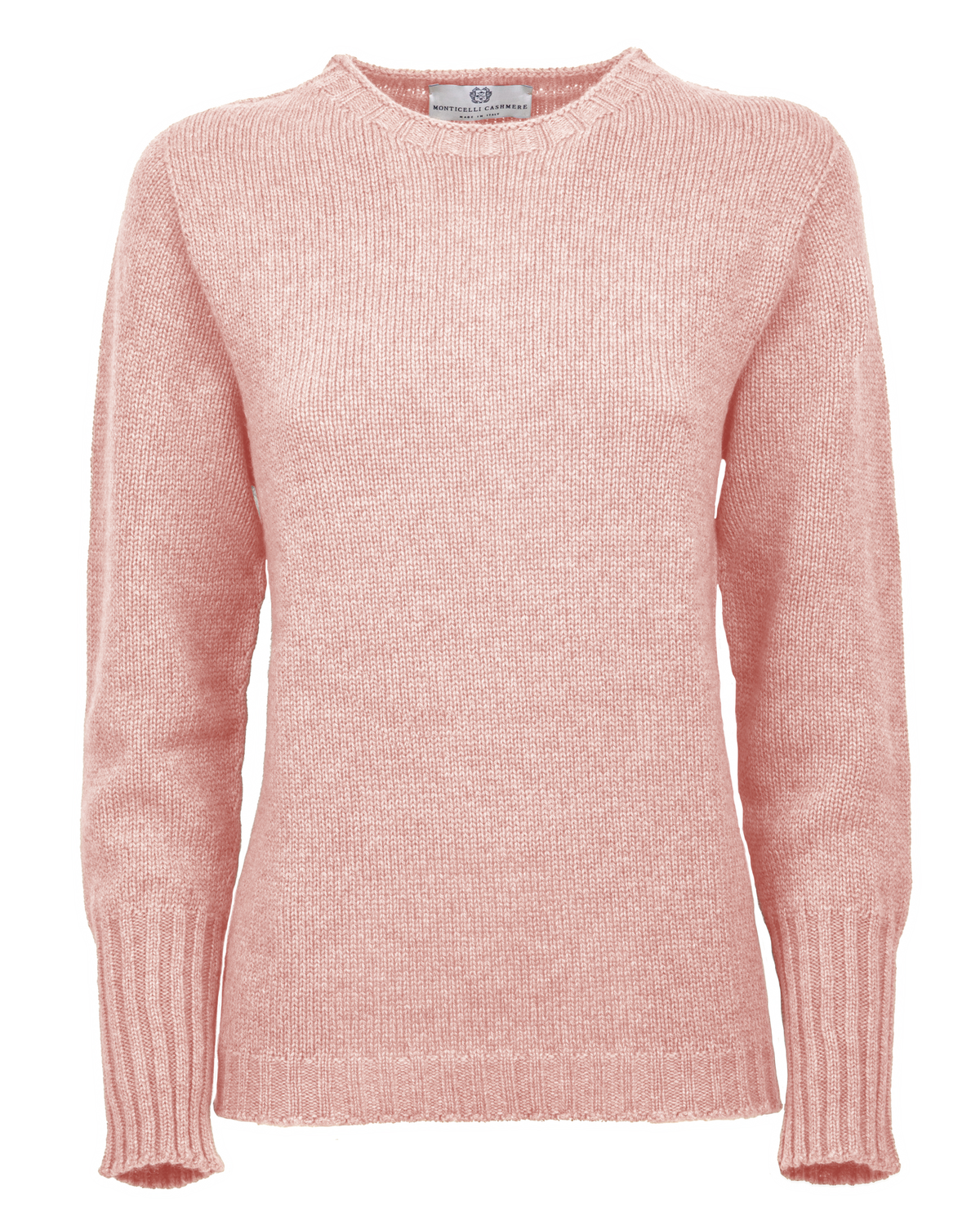 Women's Pure Cashmere Ribbed-Trim Crewneck Sweater Old Rose — front product view