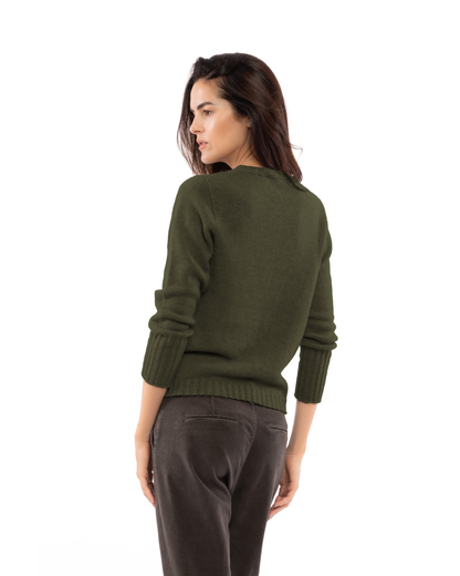 Women's Pure Cashmere Ribbed-Trim Crewneck Sweater Olive Green — view 4