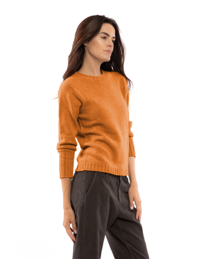 Women's Pure Cashmere Ribbed-Trim Crewneck Sweater Saffron — view 3
