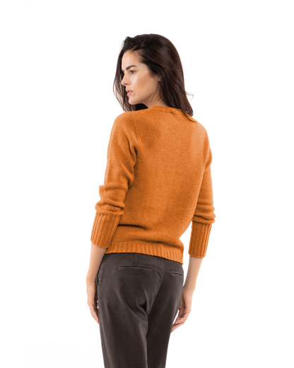 Women's Pure Cashmere Ribbed-Trim Crewneck Sweater Saffron — view 4
