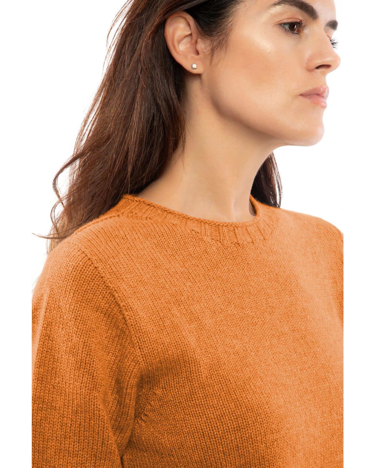 Women's Pure Cashmere Ribbed-Trim Crewneck Sweater Saffron — view 5