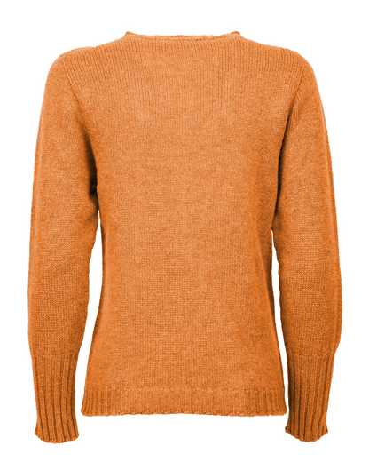 Women's Pure Cashmere Ribbed-Trim Crewneck Sweater Saffron — back product view