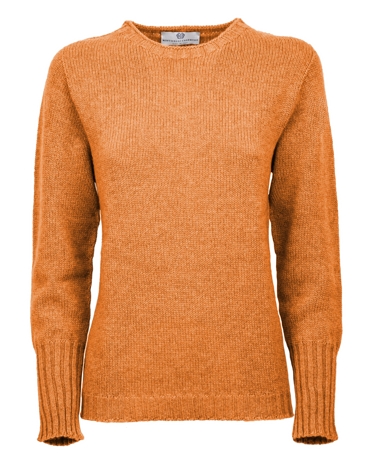 Women's Pure Cashmere Ribbed-Trim Crewneck Sweater Saffron — front product view