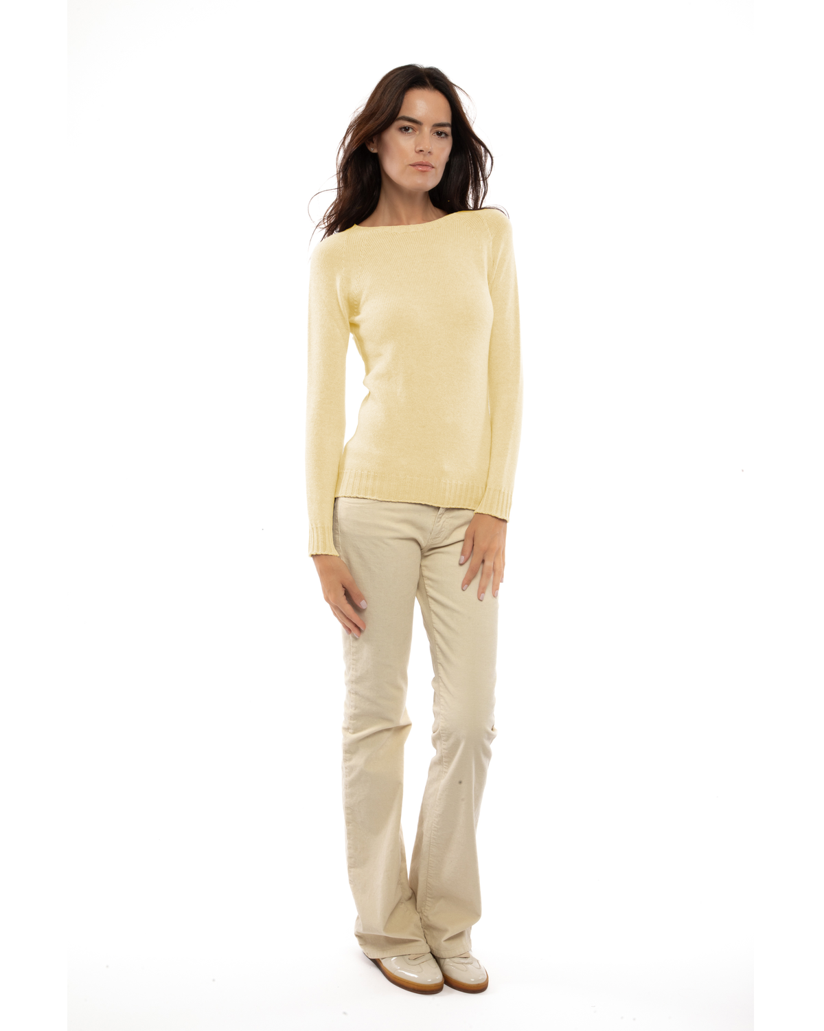 Women's Pure Cashmere Raglan Crewneck Butter Yellow — view 2