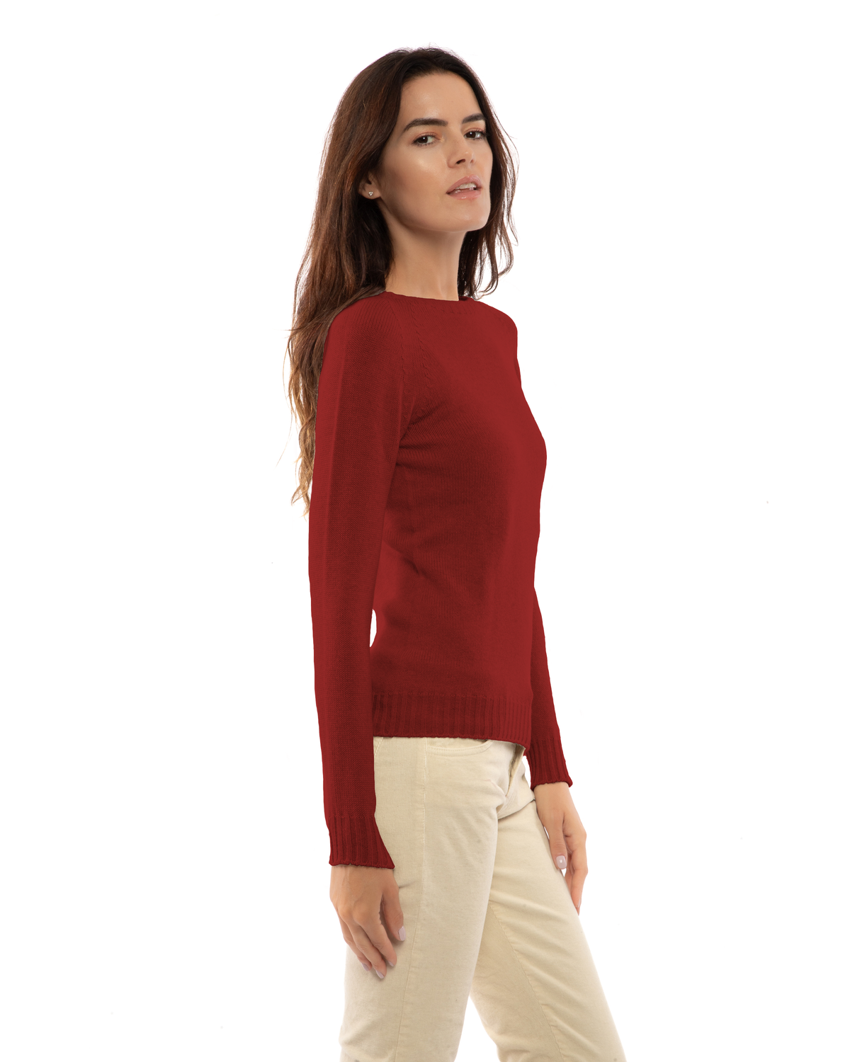 Women's Pure Cashmere Raglan Crewneck Chianti — view 3