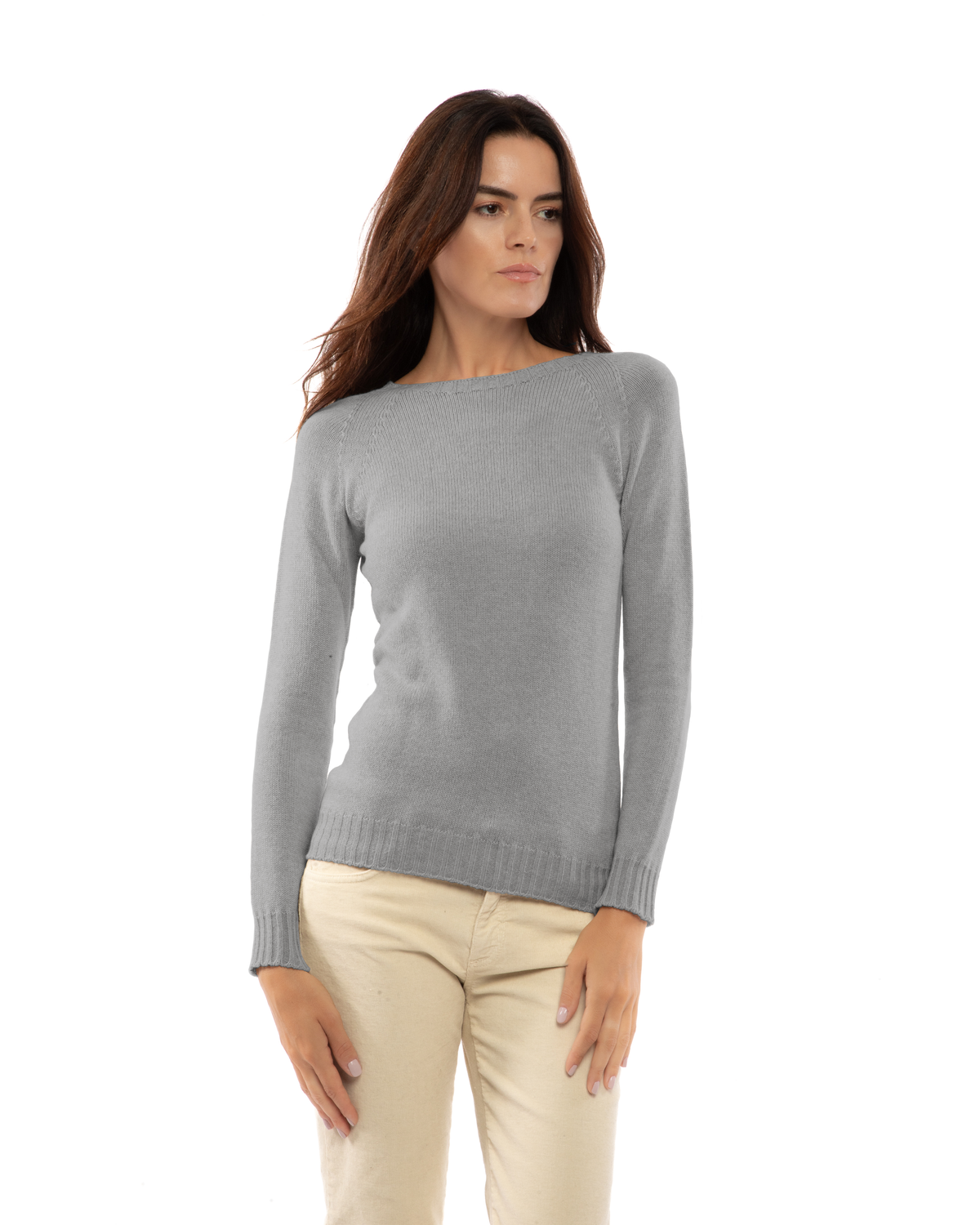 Women's Pure Cashmere Raglan Crewneck Melange Gray — view 1
