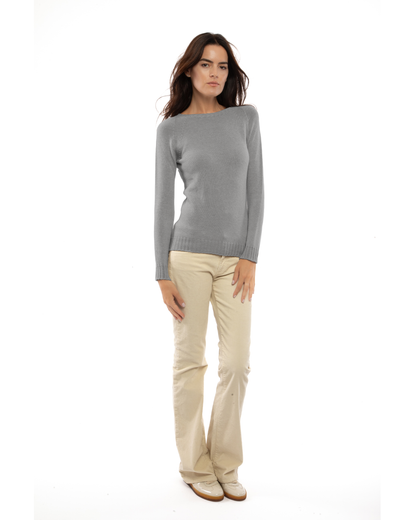 Women's Pure Cashmere Raglan Crewneck Melange Gray — view 2