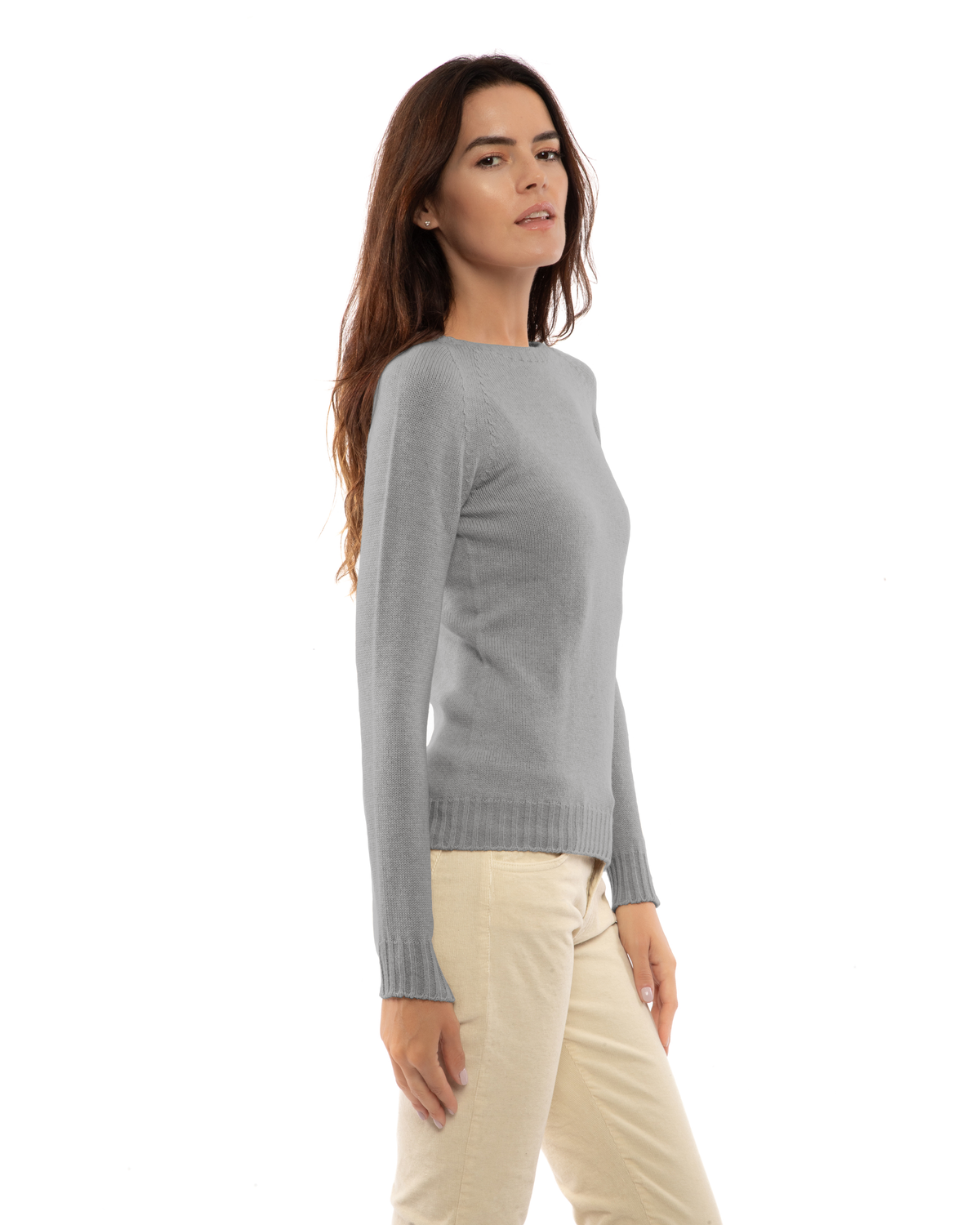 Women's Pure Cashmere Raglan Crewneck Melange Gray — view 3