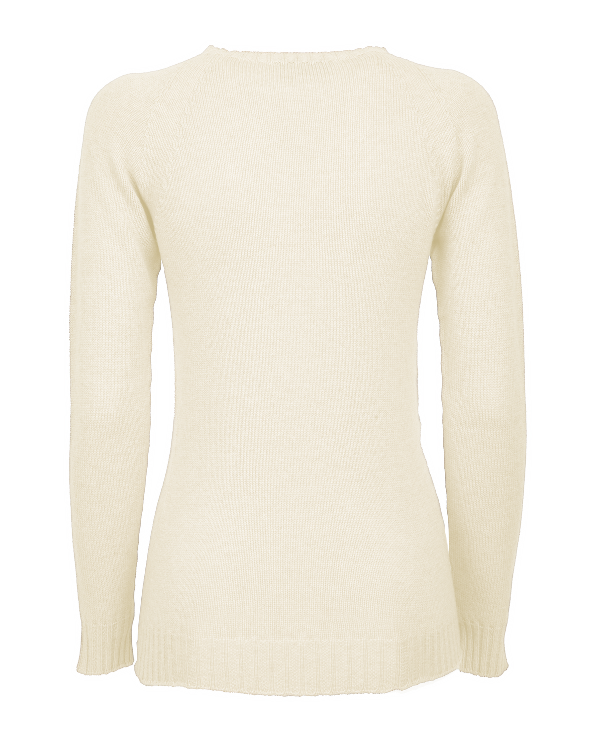 Milk white cashmere raglan crewneck sweater displayed from the front