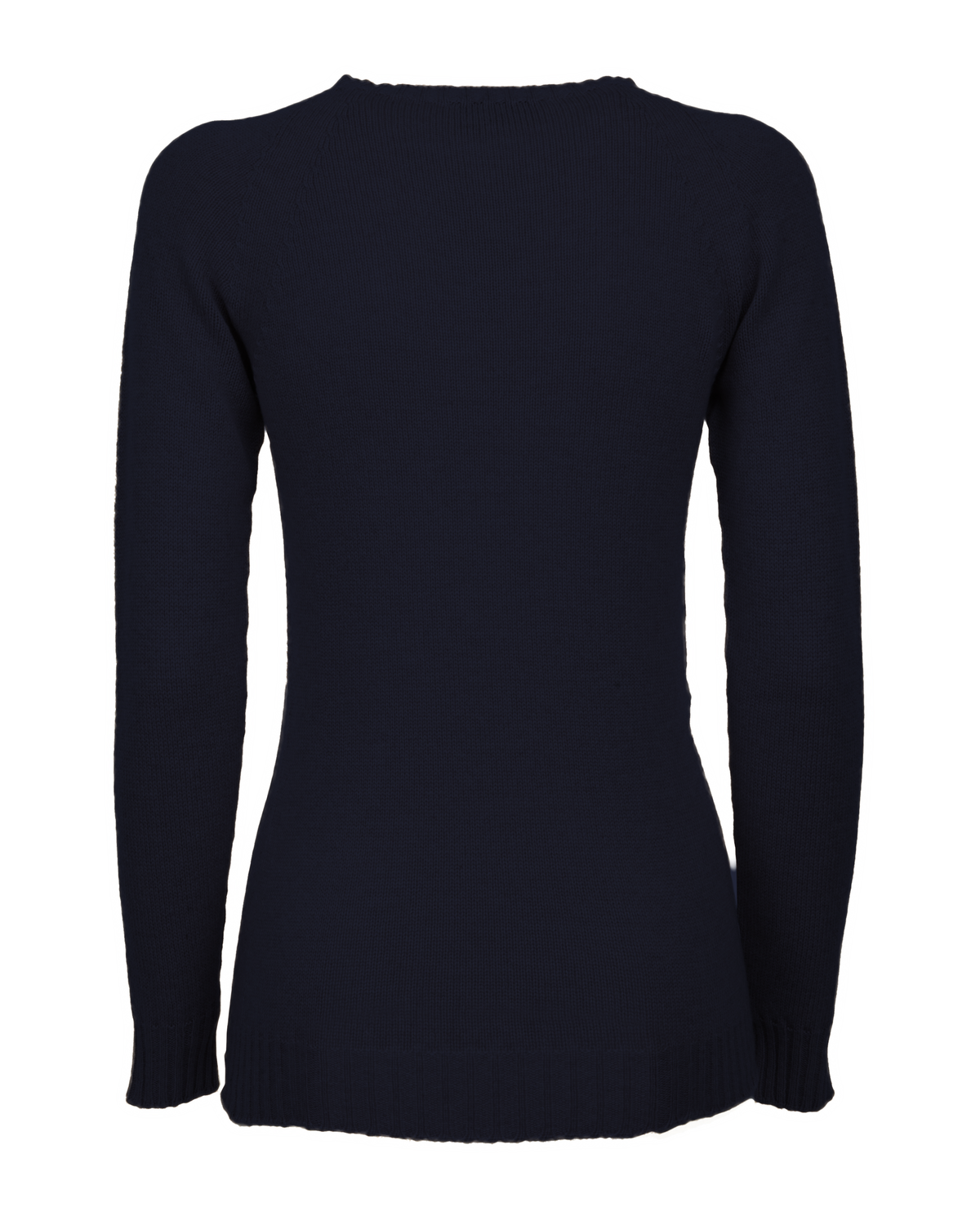 Night blue cashmere raglan crew-neck, back view laid flat