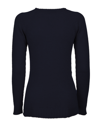 Night blue cashmere raglan crew-neck, back view laid flat