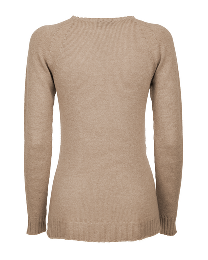 Cashmere raglan crewneck sweater in taupe, front view