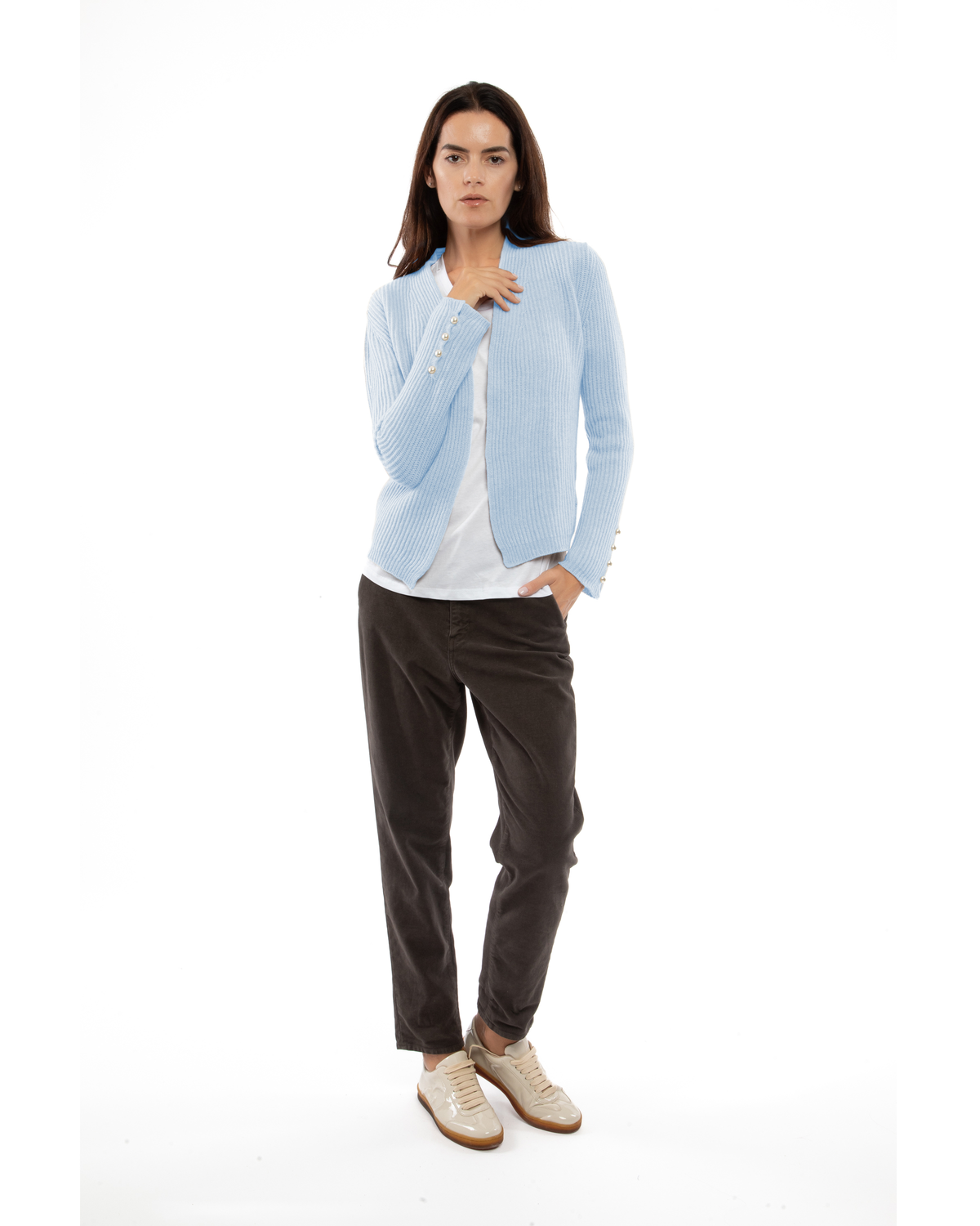 Women's Pure Cashmere Rib Knit Blazer Baby Blue — view 2