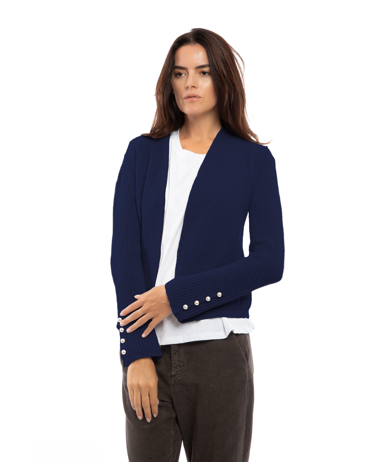 Women's Pure Cashmere Rib Knit Blazer Blue — view 1