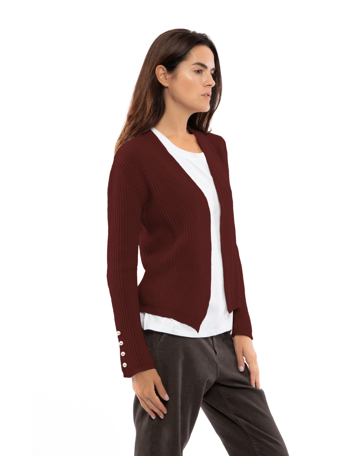 Women's Pure Cashmere Rib Knit Blazer Bordeaux — view 3