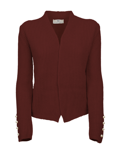 Women's Pure Cashmere Rib Knit Blazer Bordeaux — view F
