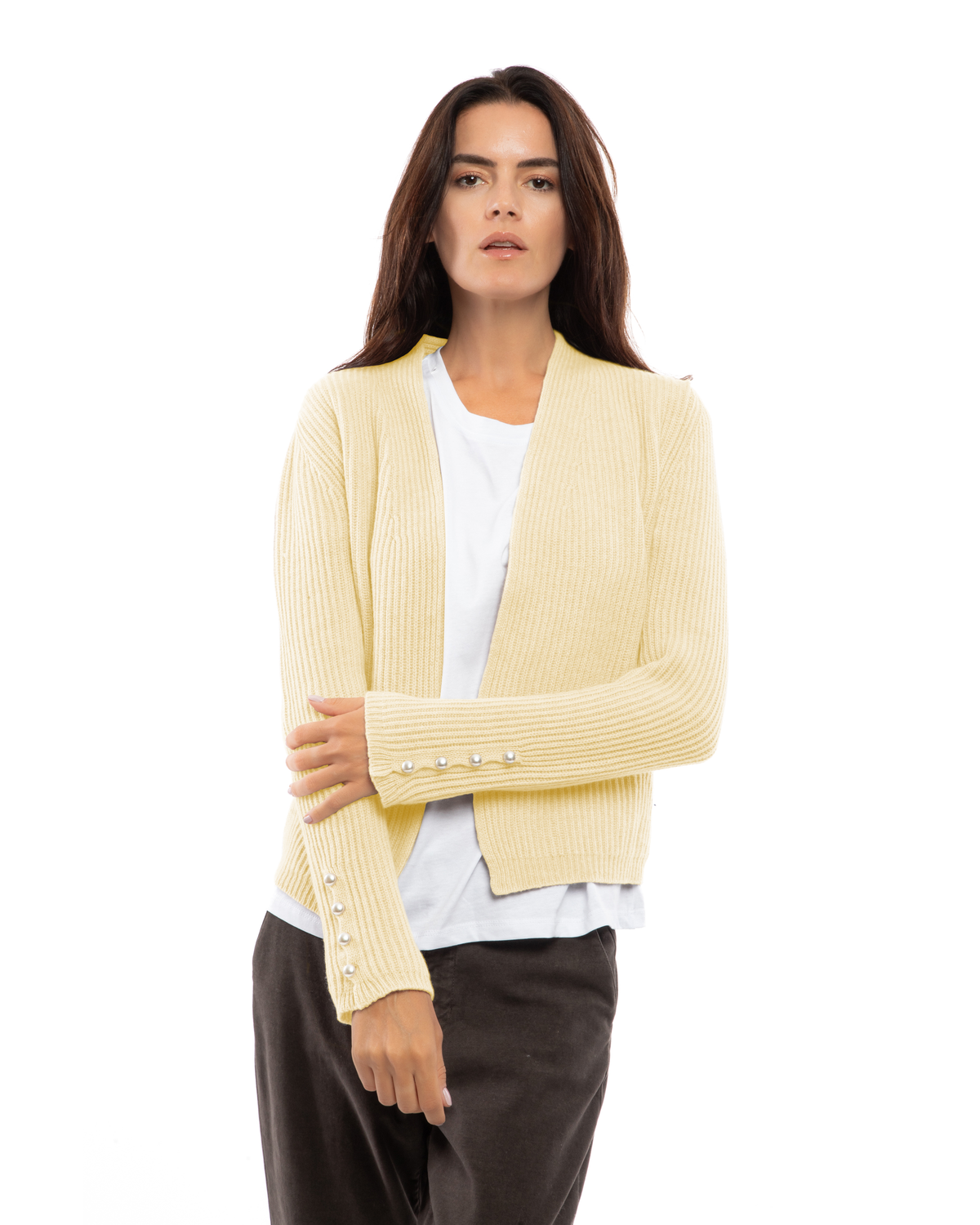 Women's Pure Cashmere Rib Knit Blazer Butter Yellow — view 1