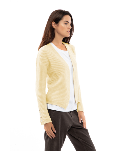 Women's Pure Cashmere Rib Knit Blazer Butter Yellow — view 3