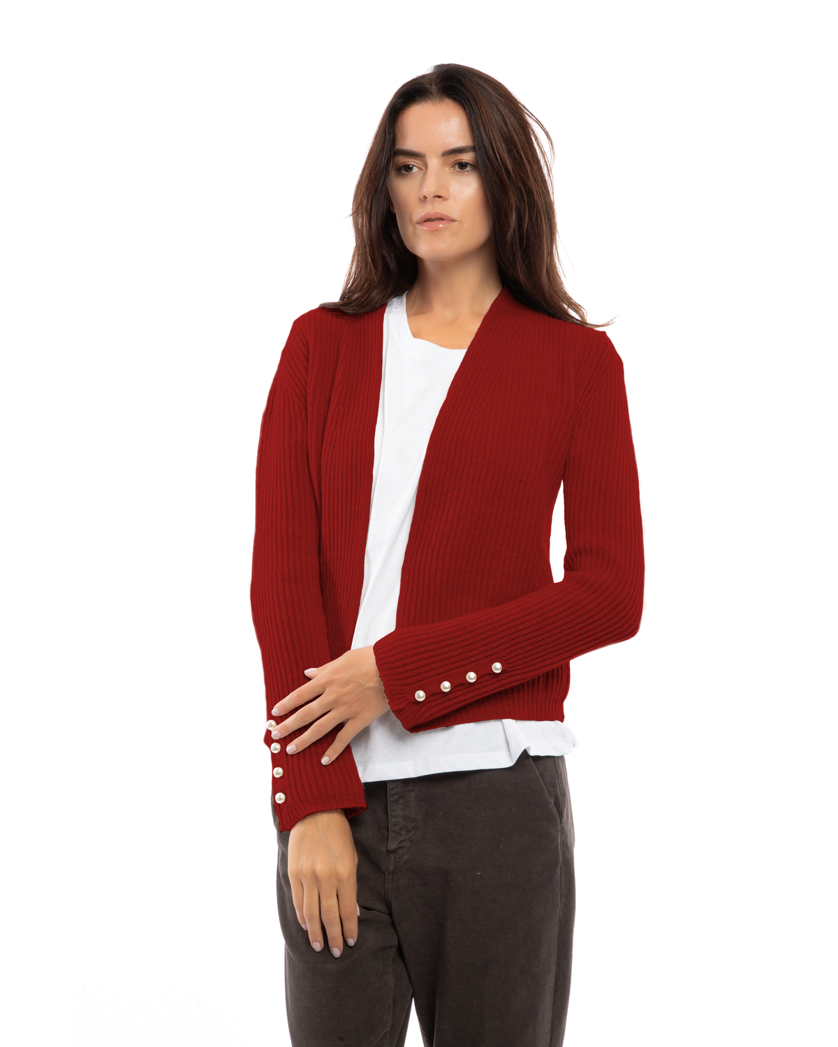 Women's Pure Cashmere Rib Knit Blazer Chianti — view 1