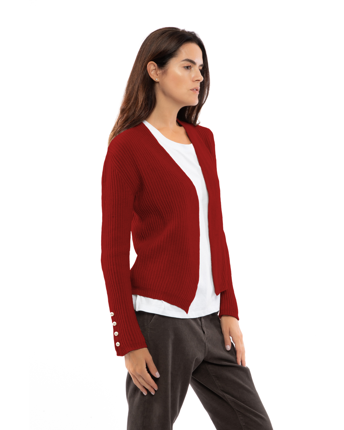 Women's Pure Cashmere Rib Knit Blazer Chianti — view 3