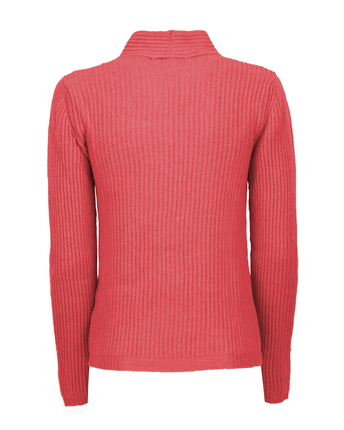 Back view of the coral red rib-knit cashmere blazer