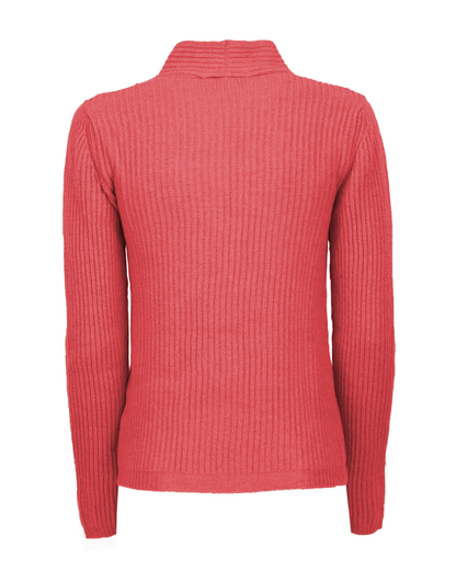 Back view of the coral red rib-knit cashmere blazer