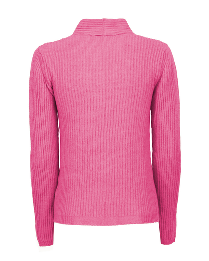 Fuchsia rib-knit cashmere blazer, shown from behind.