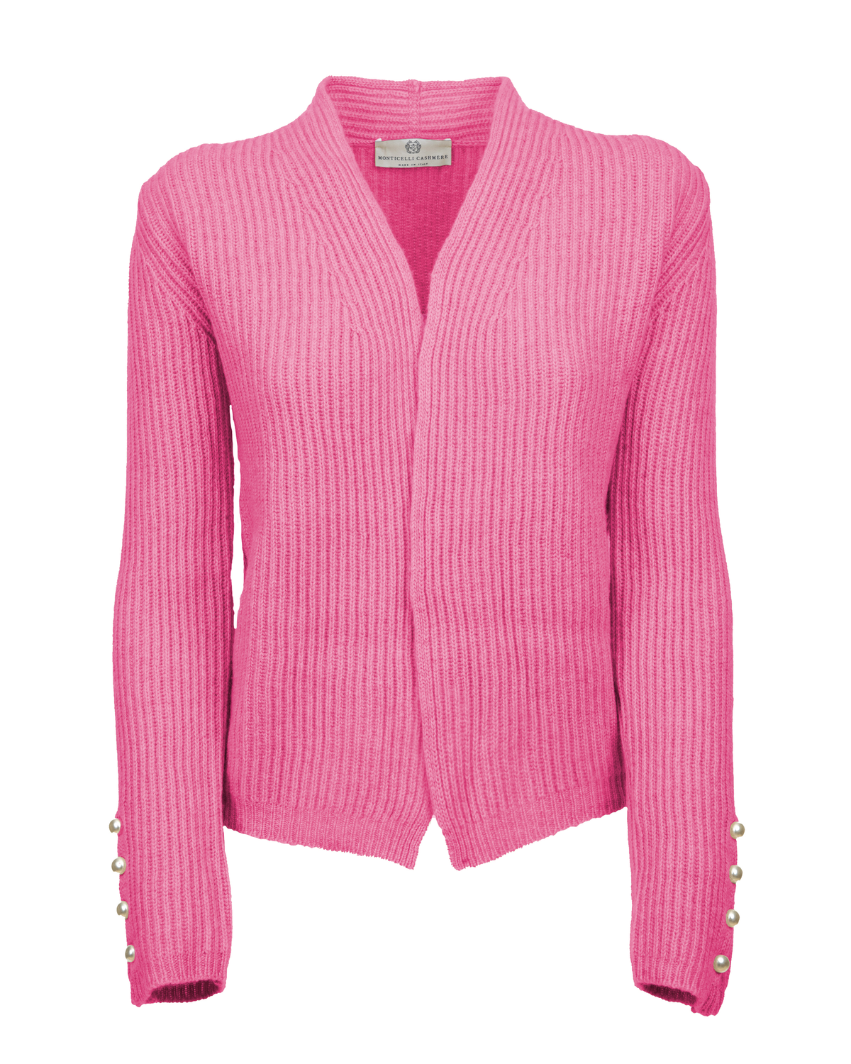 Cashmere rib knit blazer in fuchsia, front view