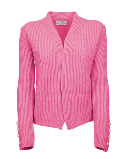 Cashmere rib knit blazer in fuchsia, front view